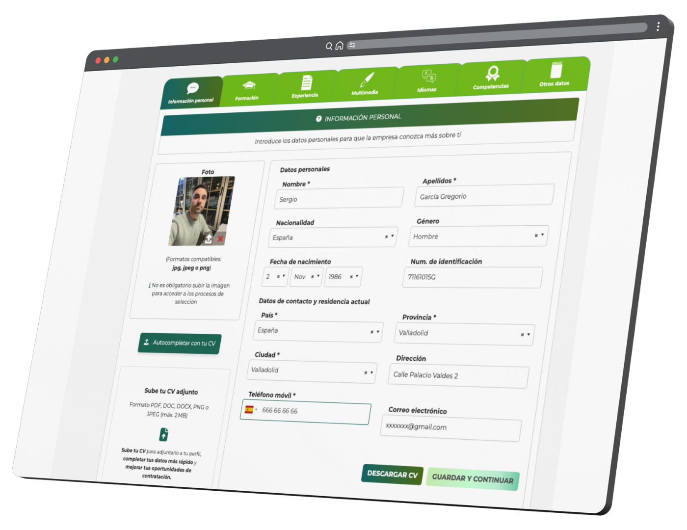Mockup con ejemplo de perfil estructurado