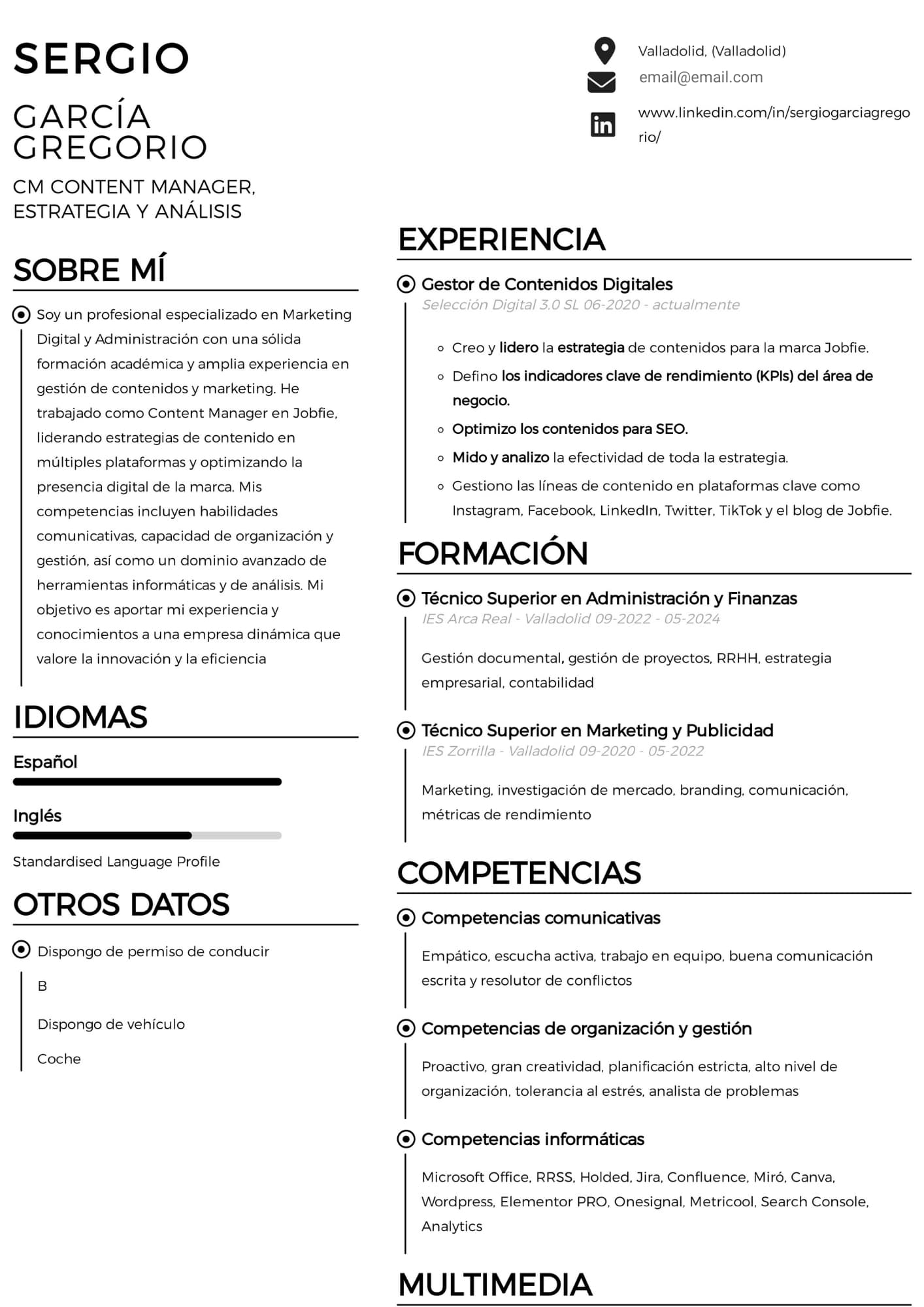 Plantilla CV gratuito original hecho con creador de CVs con IA